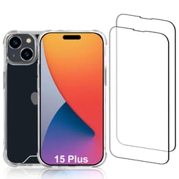 Cover iPhone 15 Plus e 2 schermi di protezione - Plastica riciclata - Trasparente