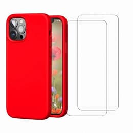 Cover iPhone 12/12 Pro e 2 schermi di protezione - Silicone - Rosso
