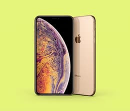 iPhone XS Max visto di fronte e di retro su sfondo neutro, con accento sul grande display OLED da 6,5" e sul sistema a doppia fotocamera. 